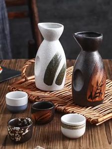 【Great Selection】 Japanese style ceramic jug sake jug yellow scalding jug and wind bottle Japanese style sake jug set sake jug sake cup Japanese tableware izakaya tableware Hefeng glass Japanese sake soju glass jug