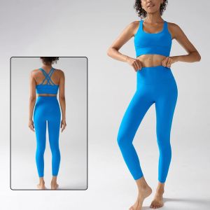 Womens Yoga Shorts Set 2 Pieces Fitness Suits Cross Back Bra Top with High Waist  Leggings Running