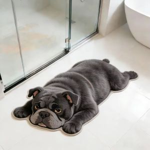 VIKAMA Cute Dog Shaped Plush Bath Mat Water Absorbent Anti Slip Alfombra Bathroom Shower Entrance Pet Lovers Home Floor Decor