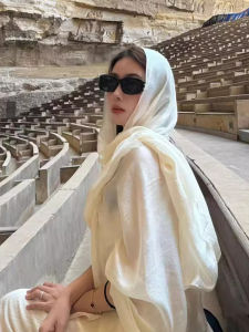 BILLI ZILLY | Large Size UV Protection Silk Scarf For Women Dubai Travel Desert Tour Photography Cotton Linen Ethnic Style Shawl Headscarf