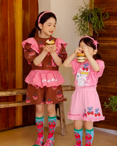 BeBe (mattburry ของแท้ พร้อมส่ง นำเข้าเกาหลี )  pup& pasty  ชุดเด็กผู้หญิง คุณภาพแบรนด์เกาหลี/Girls Pink Set