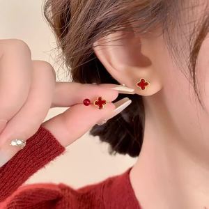 Lucky Clover Red 999 Silver Earrings
