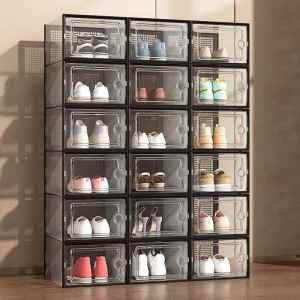 Space-saving Transparent Plastic Shoe Organizer Box Durable and Breathable
