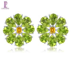 Lohaspie Jewelry Genuine 11.8 Carats Earing Silver 925 Original Natural Peridot Citrine Stud Earring Genuine Citrine Stone Earrings Citrine Earrings For Women 925 Silver Jewelry