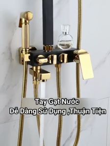 Bộ sen cây tắm đứng nóng lạnh HODABOSS cao cấp màu vàng đenSen cây củ sen bằng đồng nguyên khối