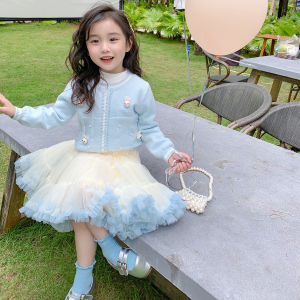 Spring 2023 Fashionable Girls Half Skirt Baby Sweet Mesh Puffy Skirt Princess Style Pure Color Cake Skirt Childrens Clothing