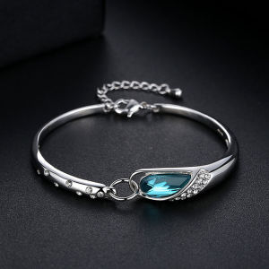 Blue Crystal S925 Pure Silver Bracelet Womens Semi-Half Chain Luxury Minimalist Elegant Bracelet High-End Birthday Gift