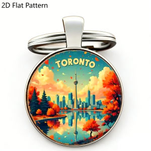 1PC Toronto Skyline Keychain Canada CN Tower Design 2D Glass Dome Toronto Travel Souvenir Car Backpack Charm Ontario Travel Gift