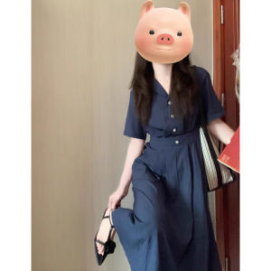 QINGMUZI | Elegant Retro Waist-Slimming Office-Casual Shirt Dress