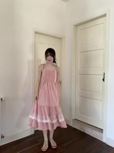 NIHAOKANONG | Đầm Dây Nhiều Lớp Với Túi Xếp Và Ép Eo Kiểu A