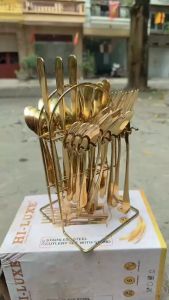 Set thìa dĩa dao 24 món mạ vàng cao cấp