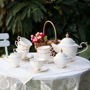 OMK European Light Luxury Gold Edge Bone China Afternoon Tea Tea Set English Style With Teapot Coffee Cup Tea Set Modern Suitable For 6 Persons