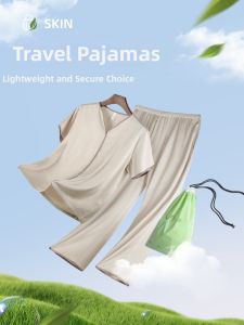 Travel Suitable Couple Sleepwear Thin Icy Fabric Short Sleeve Long Pants Home Suit