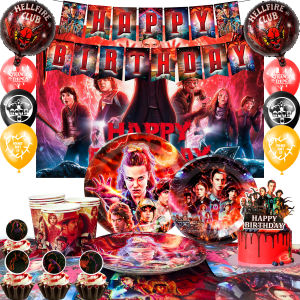 Hot Toys | 114 Pcs Stranger Things Birthday Party Decorations & Tableware Set - Banner Backdrop Plates Cups Etc Stanger Birthday Party Supp