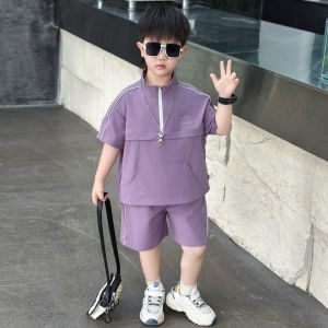 Boys Summer Sun Protection Clothing Short Sleeve Set Thin Fashionable Cute Childrens Clothing Breathable Casual Cartoon Pattern