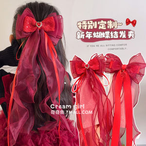 ปีใหม่ หมวกทรงหางผีเสื้อสีแดงสำหรับเด็กผู้หญิง เครื่องประดับผม เครื่องประดับผมแบบคลิป ปี 2025 สำหรับเด็กผู้หญิง