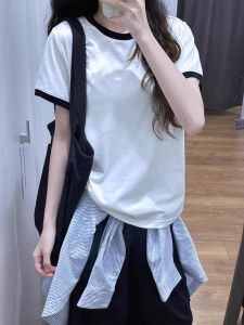 Anti-Aging Color Block Cotton T-Shirt Womens Summer New Style Loose Fit Short Sleeve round Neck Basic Casual Top Trendy