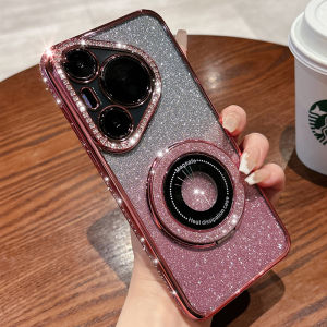 Luxurious Magnetic Absorption Silicone Case for Huawei Pura70 pro with Full Lens Coverage Transparent Design And Stand