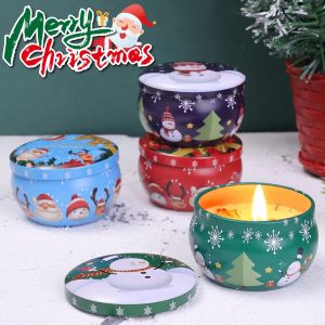 Mini Christmas Tinplate Round Candy Tin Can DIY Fragrance Candle Jar Christmas Gift Storage Box Container Empty Bottle Honey Pot