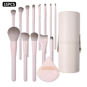 Bộ Cọ Trang Điểm 15 Món Với Hộp Đựng Và Bông Phấn Tam Giác Dành Cho Kem Nền Má Hồng Phấn Mắt Tạo Khối - Bộ Dụng Cụ Trang Điểm Toàn Diện