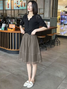 High Waist A-Line Mini Skirt Womens Summer 2025 Casual Fluffy Tulle Fairy Skirts Korean Style Commute Pure Color