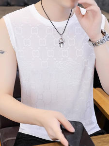 เสื้อกั๊กผ้าไหมน้ำแข็งสำหรับผู้ชาย ฤดูร้อน 2025 ทรงสลิมฟิต แขนกุด แบรนด์ดัง ไฮเอนด์ วิ่ง คอตั้ง ระบายอากาศได้ดี แขนกุด