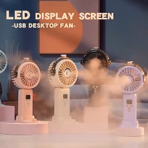 Kipas semprot genggam kipas USB lipat dengan 100 tingkat kecepatan tampilan digital dan lampu kipas tiga dalam satu.