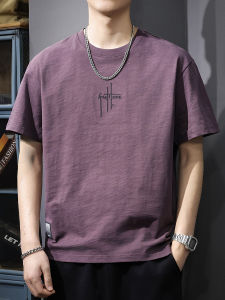 เสื้อยืดแขนสั้นผ้าฝ้ายลายกระดูกไผ่ ทรงหลวม คอกลม สำหรับผู้ชาย เสื้อตัวบนทรงหลวมสำหรับใส่ไปทำงานในช่วงฤดูร้อน