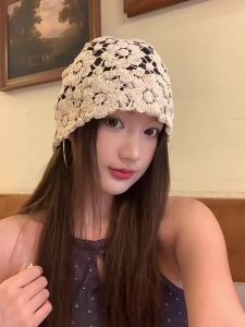 BILLI ZILLY | Mũ trùm đầu họa tiết hoa rỗng thủ công Mũ mùa xuân hè nhẹ Mũ trùm đầu thời trang đa năng cho nữ Mũ du lịch có thể gập lại
