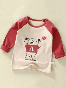 Childrens Long Sleeve Cotton T-Shirt Pure Cotton Autumn Baby Boy Girl Cute Casual round Neck Cartoon Print Single Piece Top