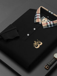 Long Sleeve Polo Shirt Mens Plaid Collar T-Shirt Business Casual Fashion Urban Style Spring Autumn New Arrival Dad Clothes