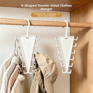 V-shaped Double-sided Large Capacity Foldable Closet Hooks 12 Hooks