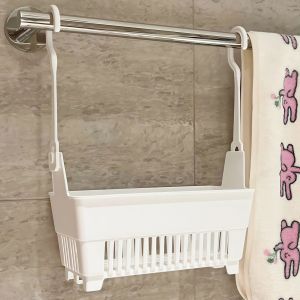 White Bathroom Storage Rack Japanese Style Wall Mounted Shelf Draining Basket Multi-Functional Small Hanging Basket for Bathroom