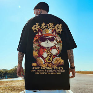 Large Size Chinese Style Short Sleeve T-Shirt for Men Loose Fit Summer Clothing with Animal Printed Design and Crewneck