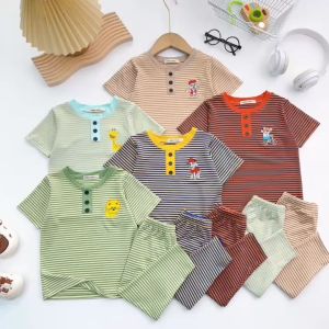 BỘ tay cộc quần dài vải(LND16) thun lạnh sọc ngang minky mon cho bé size 10-26kg