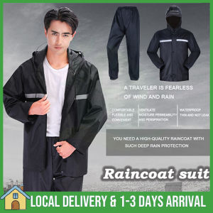 【Ready Stock】Motorcycle Rain Coat Waterproof Oxford Cloth Raincoat Racing Riding Scooter Jackets Pants Suit (Coat + Pants) Baju Hujan Hitam Jacket Riding Gear Motor Givi Raincoat
