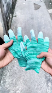 Combo 12 đôi găng tay lao động phủ PU ngón tay màu xanh lá bao tay phủ ngón găng tay lao động