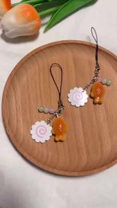Cute Acrylic Pink Squid Roll Phone Lanyard Taiyaki Narutomaki Fish Cake Keychains Bag Keyring Accessories Friends Gift