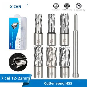 Bộ Mũi Khoan Lõi HSS XCAN 7 Chiếc 12-22mm Đầu Cắt Hình Khuyên Cán Weldon Mũi Khoan Từ Tính Rỗng Dùng Cho Gia Công Kim Loại Thép Không Gỉ