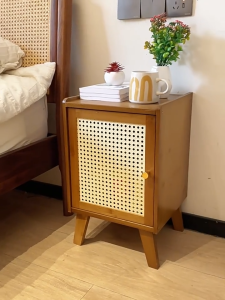 THEOMNIDESK Simple Rattan Locker Solid Wood Apartment Bedside Storage Cabinet Minimalist Living Room Sofa Side Table