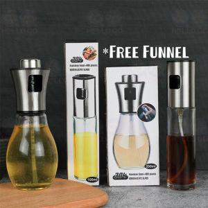 Stainless Steel Oil Spray Bottle Glass Cooking Oil Sprayer BBQ Kitchen Tool Botol Minyak Dispenser 100ml 200ml [D09]