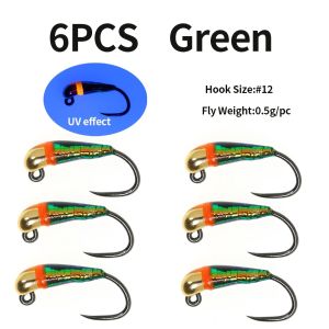 6pcs Spanish Perdigon Nymphs Fast Sinking Heavy Body Euro-Nymphing Fly for Rainbow Trout Salmon Fly Fishing Flies
