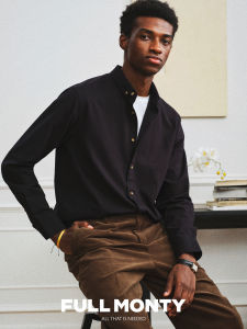 Water Washed Oxford Cotton Pin Collar Long Sleeve Loose Business Casual Shirt