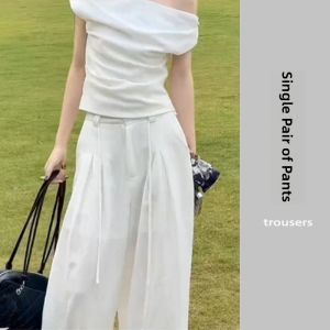 YUEZHONGWEI | French Style Asymmetric One-Shoulder Womens T-shirt White Short Sleeve
