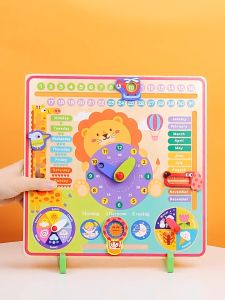 นาฬิกาไม้ เรียนรู้วันเวลา อากาศ เสริมพัฒนาการเรียนรู้ ของเล่นไม้ เสริมทักษะ