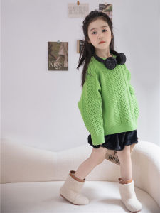 Thickened Warm Pure Color Simple Design Girls Knitted Sweater Autumn Winter Clothes Childrens Clothing Baby Knitwear Top