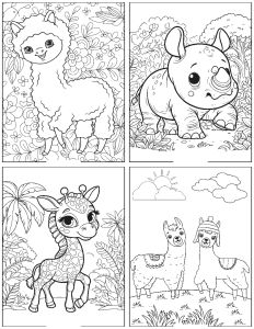 Tê giác Lạc đà Apalca Dê và Hươu cao cổ - Bộ tranh tô màu (84 tờ) khổ giấy lớn A4 - Tặng 1 tranh ngẫu nhiên