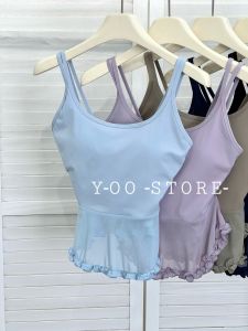 Romantic Tulle Yoga Vest Womens Fitness Clothing with Chest Pad Beautiful Back Exercise Strap Pilates Training Short Style
