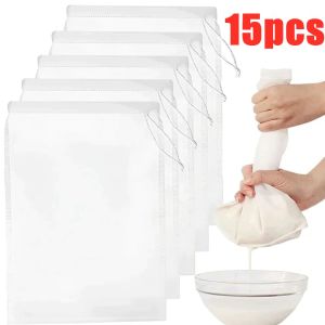 15pcs Reusable Nylon Milk Filter Bags 100 Mesh For Soy Yogurt Tea Beer Coffee Oil Food Kitchen Strainer Drawstring Reusable Nut Milk Bag with Drawstring - Fine Mesh Nylon Filter Bag for Soy Milk/Coffee/Tea Durable Multi-Purpose