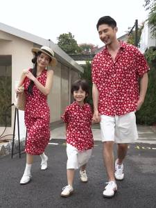 JIEBANXI | Family Match Dresses Red Floral Beach Dress